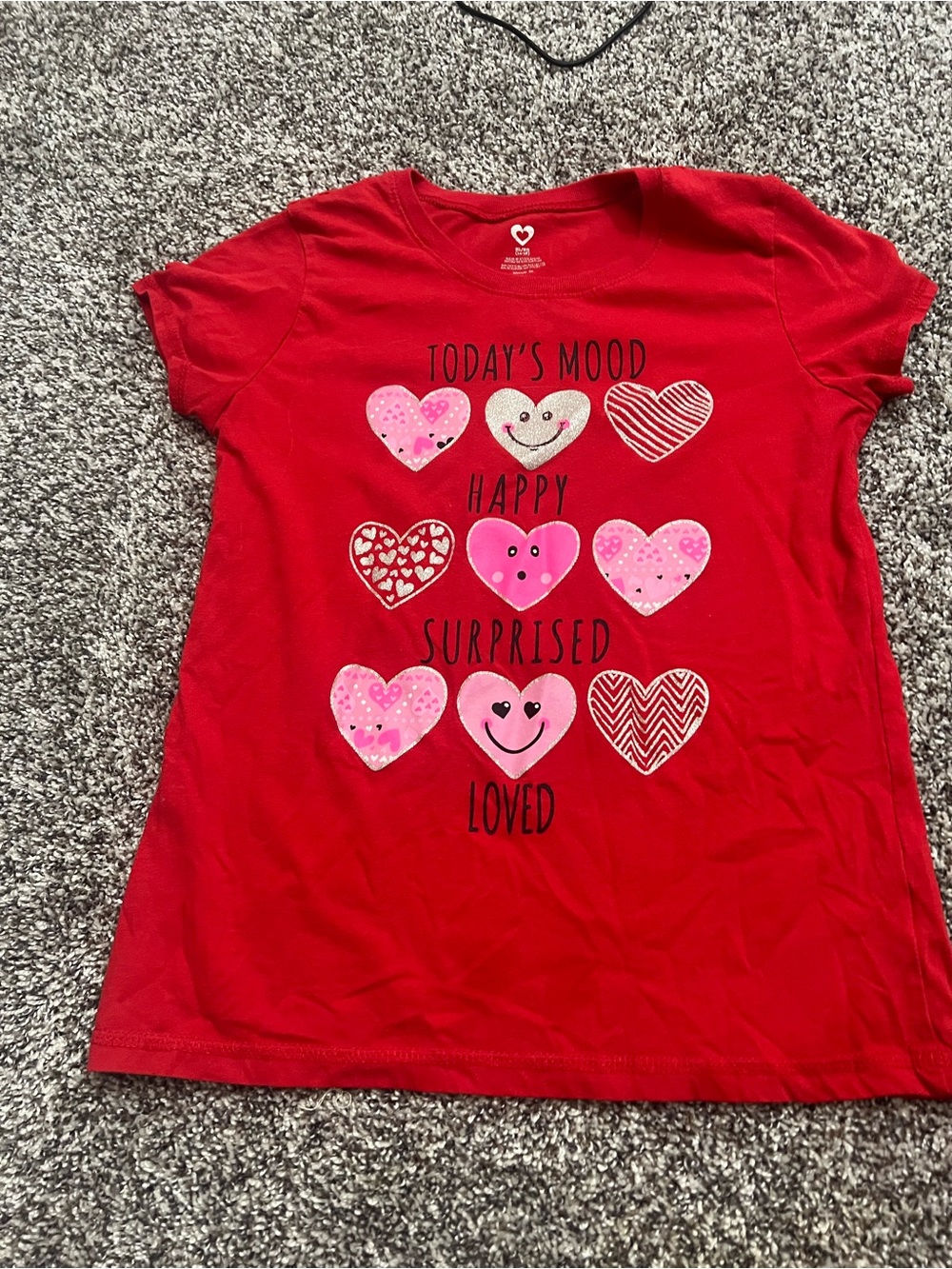 Cat & Jack Red Short Sleeve Tee with Pink Heart Motifs
